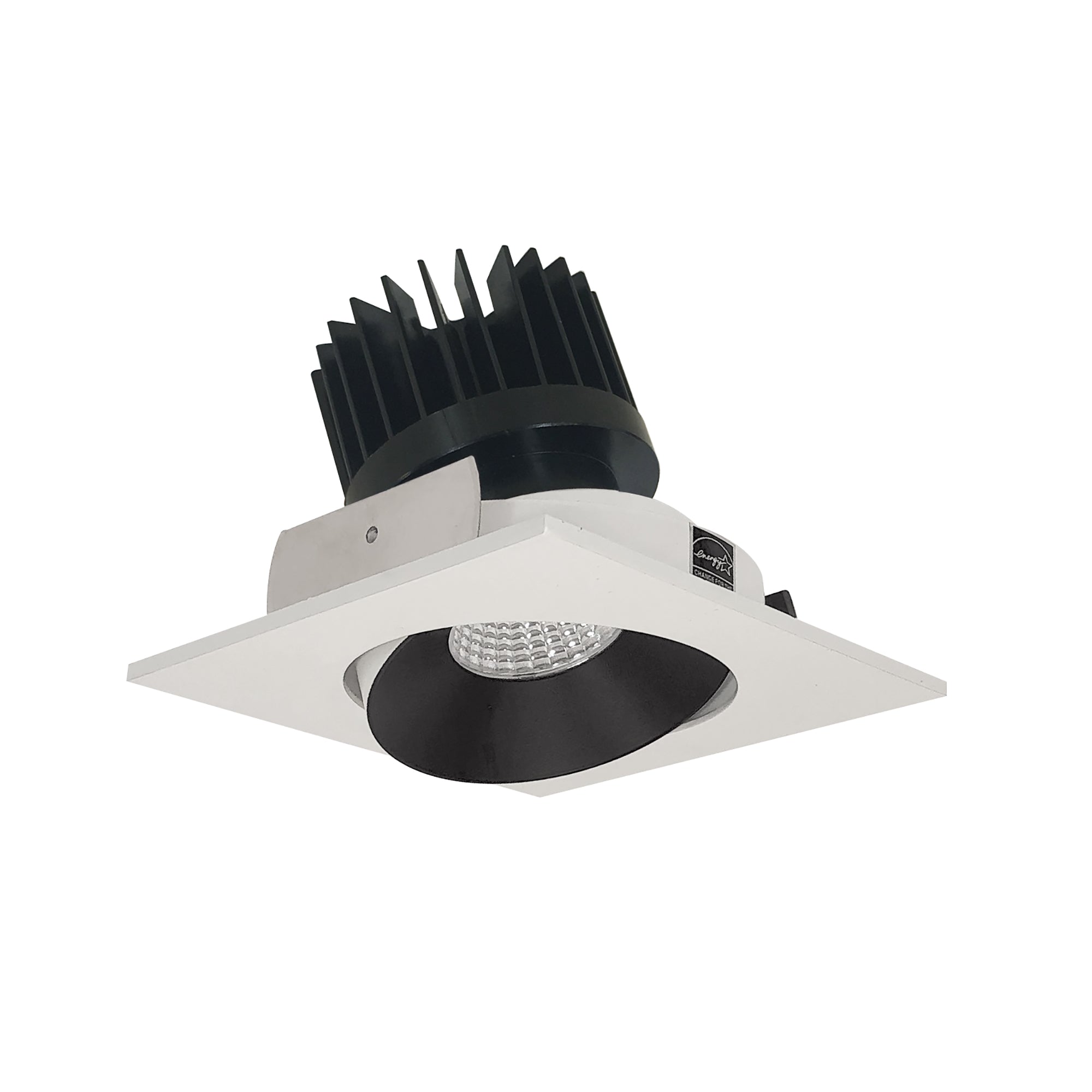 Nora Lighting NIO-4SC27XBW/HL - Recessed - 4 Inch Iolite LED Square Adjustable Cone Reflector, 1500lm/2000lm/2500lm (varies by housing), 2700K, Black Reflector / White Flange