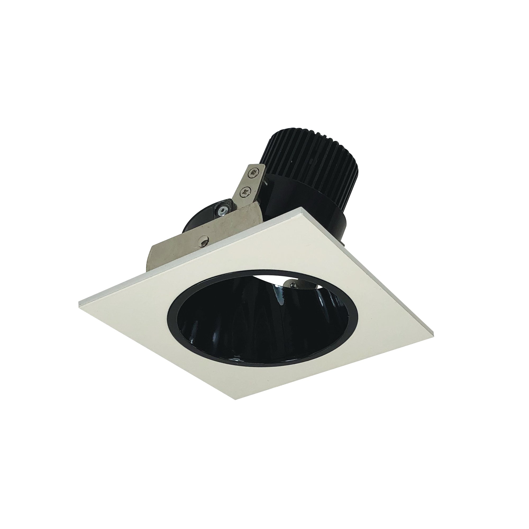 Nora Lighting NIO-4SD27QBW - Recessed - 4 Inch Iolite LED Square Adjustable Reflector with Round Aperture, 10-Degree Optic, 800lm / 12W, 2700K, Black Reflector / White Flange