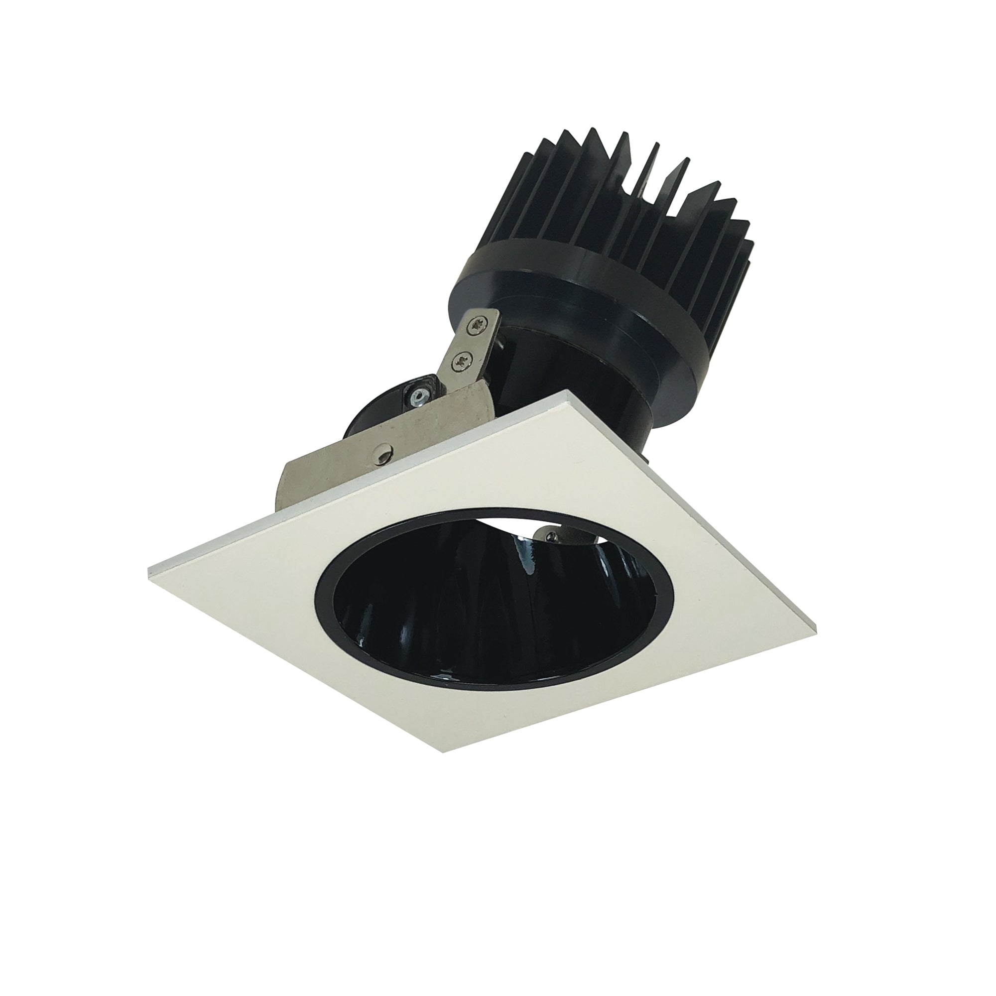 Nora Lighting NIO-4SD27XBW/HL - Recessed - 4 Inch Iolite LED Square Adjustable Reflector with Round Aperture, 1500lm/2000lm (varies by housing), 2700K, Black Reflector / White Flange