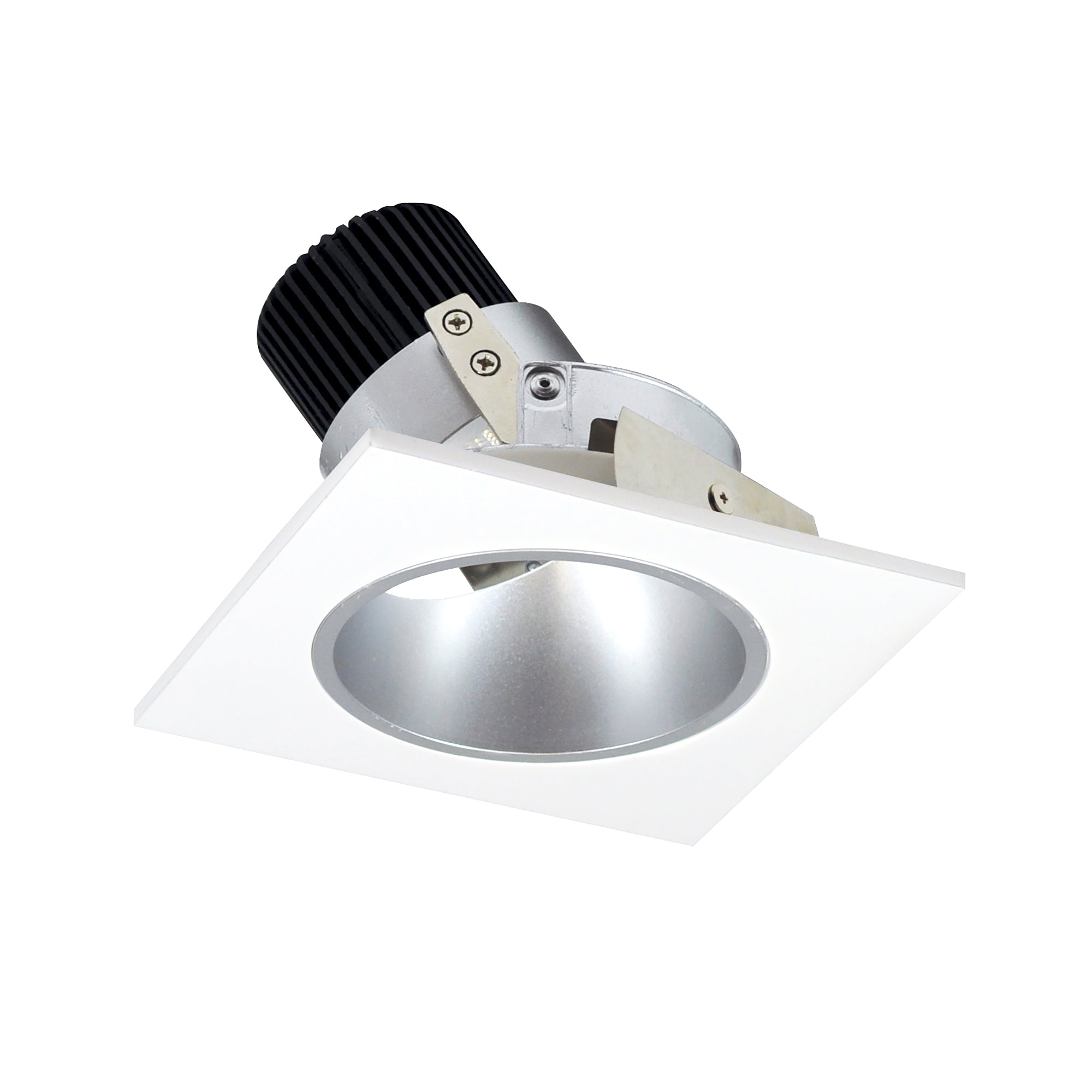 Nora Lighting NIO-4SD27QHZMPW - Recessed - 4 Inch Iolite LED Square Adjustable Reflector with Round Aperture, 10-Degree Optic, 800lm / 12W, 2700K, Haze Reflector / Matte Powder White Flange