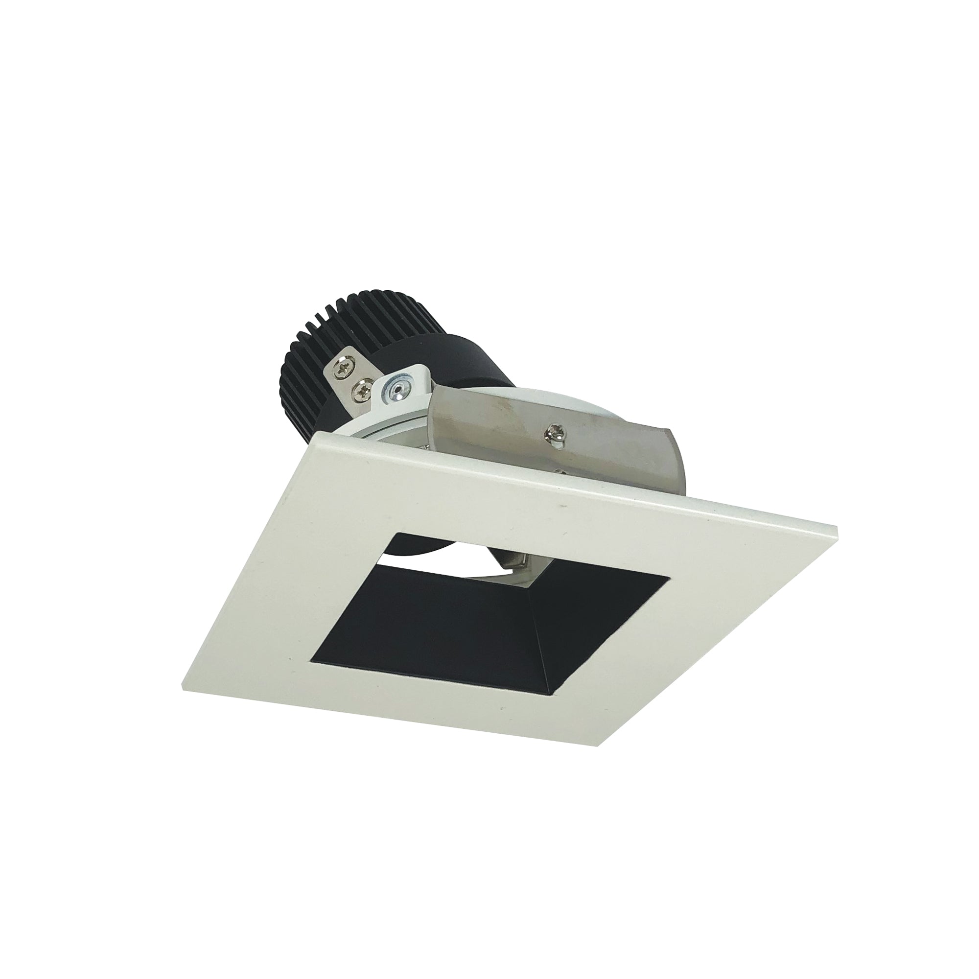 Nora Lighting NIO-4SDSQ27QBW - Recessed - 4 Inch Iolite LED Square Adjustable Reflector with Square Aperture, 10-Degree Optic, 800lm / 12W, 2700K, Black Reflector / White Flange