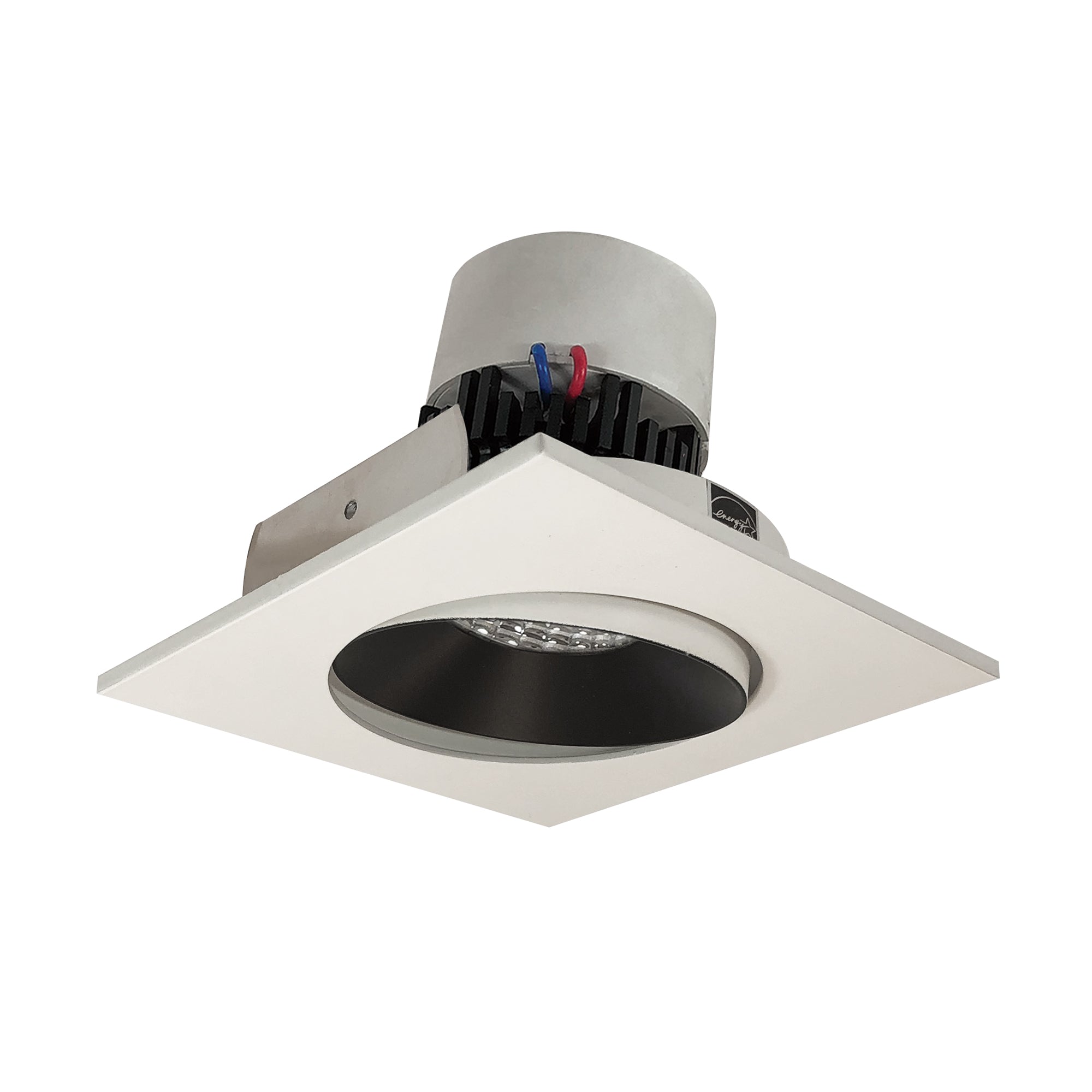 Nora Lighting NPR-4SC27XBW - Recessed - 4 Inch Pearl LED Square Adjustable Cone Retrofit, 1000lm / 12W, 2700K, Black Reflector / White Flange