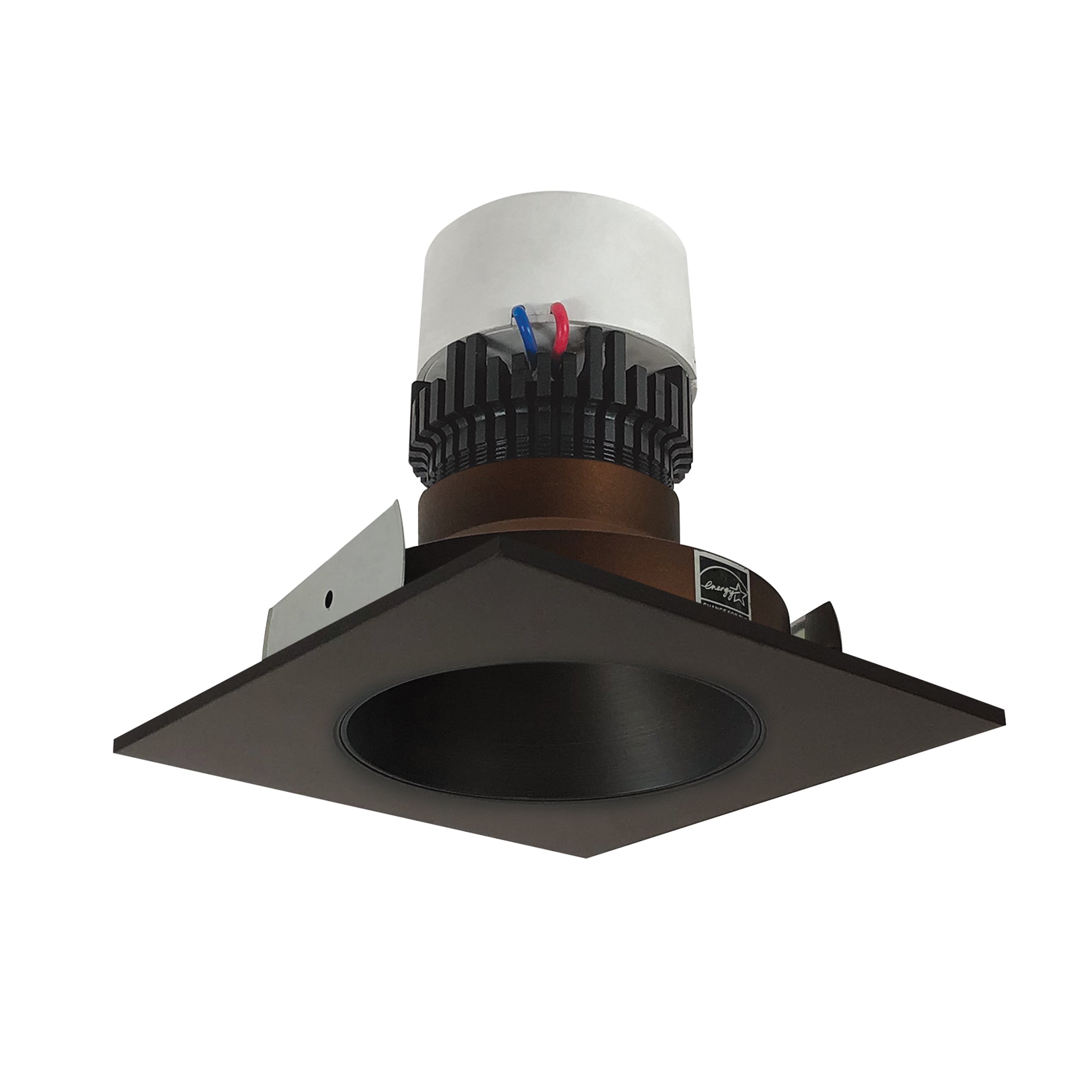 Nora Lighting NPR-4SNDC35XBZ - Recessed - 4 Inch Pearl LED Square Retrofit Reflector with Round Aperture, 1000lm / 12W, 3500K, Bronze Reflector / Bronze Flange