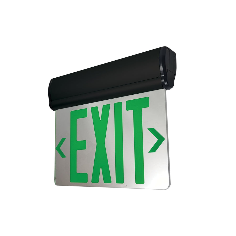 Nora NX-812-LEDGMB Adjustable LED Exit Sign, 1 Face, Battery Backup Green/Mirrored Acrylic Black