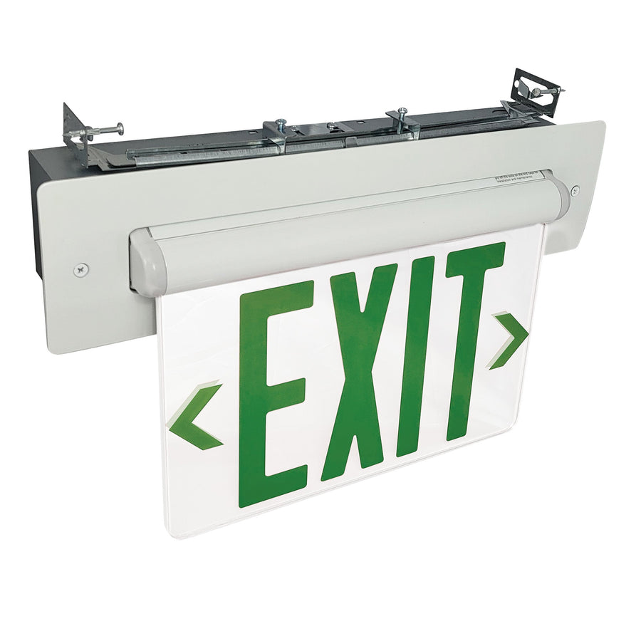Nora NX-814-LEDGCW Recessed Adjustable LED Exit Sign, 2-Circuit 1F Green/Clear WHI