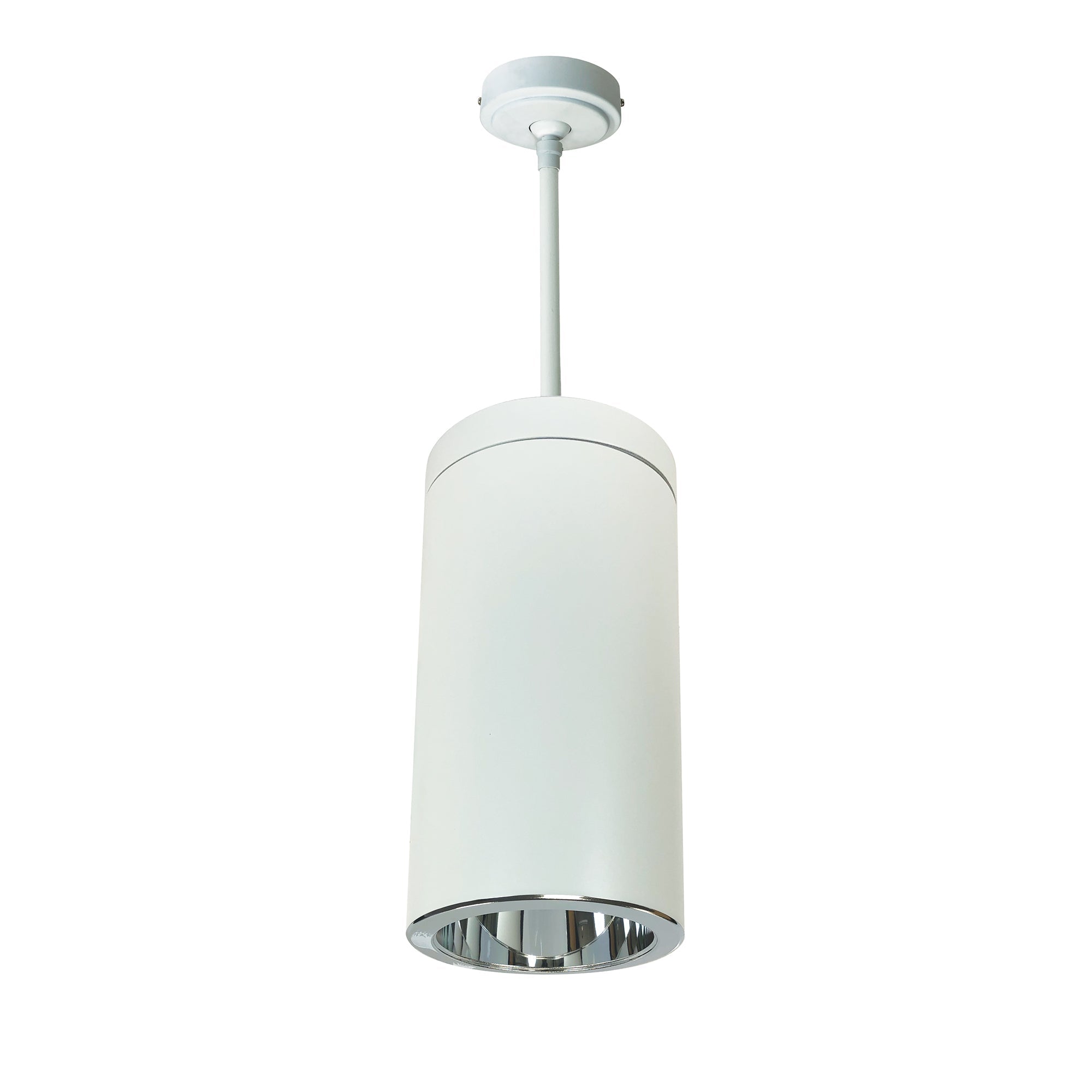 Nora Lighting NYLS2-6P15130MCCW6 - Cylinder - 6 Inch CYL PENDANT 1500L 30K REF. MED. FLD, CLEAR/CLEAR FLANGE, 120V, 0-10V, WHT CYL